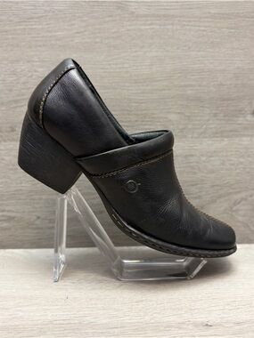 Børn Kinney Black Leather Western Bootie Slip On Clog Heeled Shoe 8